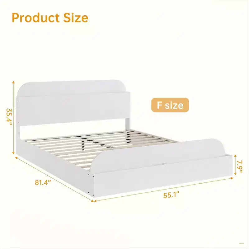Cadre de lit en bois avec tête de lit de rangement - lit plateforme bas pour enfant avec pied de lit surélevé, lattes en bois robustes (sans sommier nécessaire)