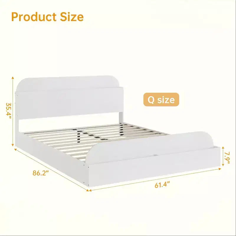Cadre de lit en bois avec tête de lit de rangement - lit plateforme bas pour enfant avec pied de lit surélevé, lattes en bois robustes (sans sommier nécessaire)