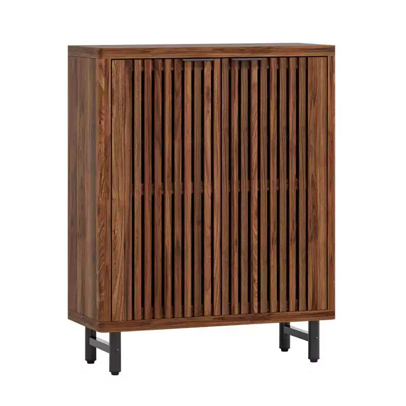 Zapatero de madera de 6 niveles con puertas de celosía y estantes ajustables