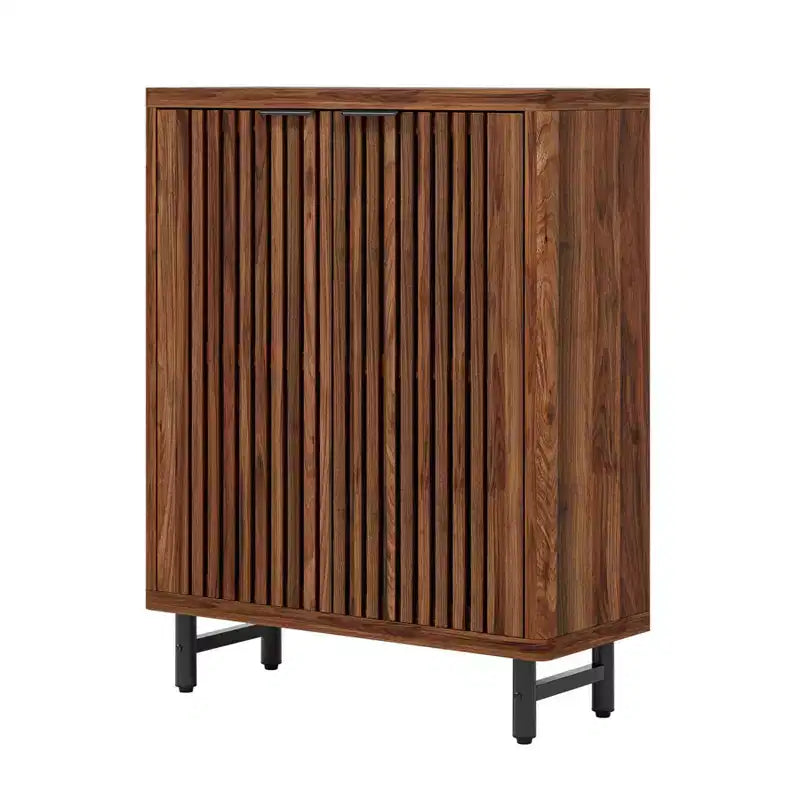 Zapatero de madera de 6 niveles con puertas de celosía y estantes ajustables