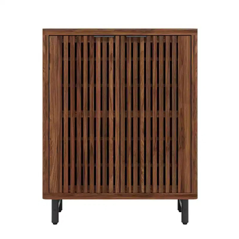 Zapatero de madera de 6 niveles con puertas de celosía y estantes ajustables
