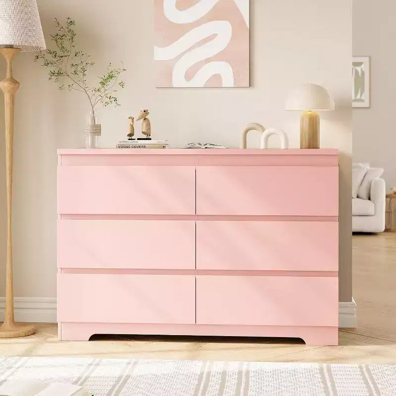 Commode à 6 tiroirs, modèle simple et moderne pour chambre, rose