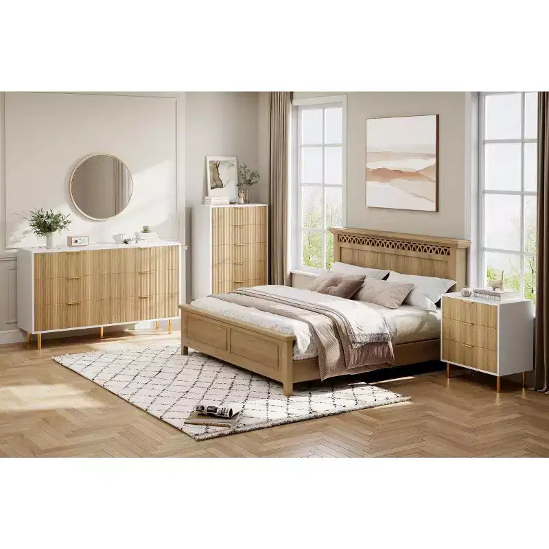 Commode à 5 tiroirs, meuble de rangement moderne en bois de 48 de haut pour chambre, blanc