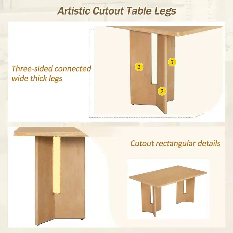 Mesa de comedor estilo granja de 60'' para 4-6 personas, rectangular y rústica, para cocina, de chapa de roble y patas recortadas
