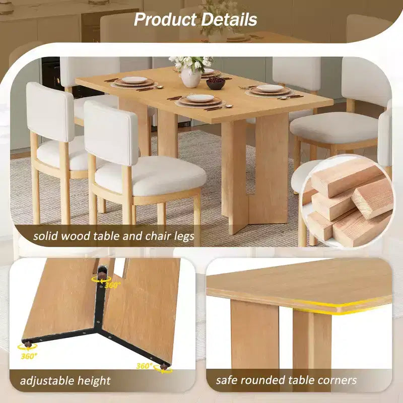 Mesa de comedor estilo granja de 60'' para 4-6 personas, rectangular y rústica, para cocina, de chapa de roble y patas recortadas