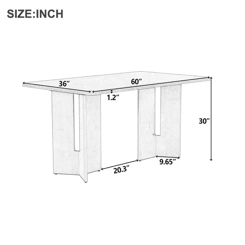 Table de salle à manger de ferme de 60'', rectangulaire et rustique, pour 4-6 personnes, en placage de chêne et pieds découpés
