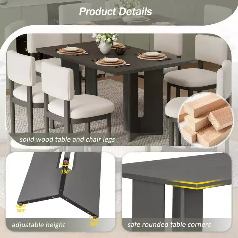 Table de salle à manger de ferme de 60'', rectangulaire et rustique, pour 4-6 personnes, en placage de chêne et pieds découpés