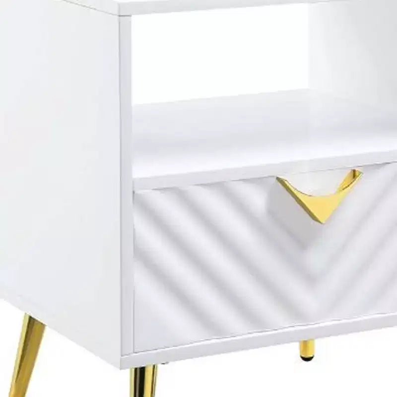 Table d’appoint rectangulaire blanche de 22 en bois manufacturé et métal, avec tiroir et étagère