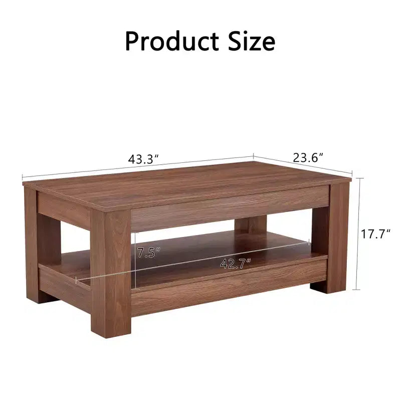 Mesa de centro rectangular moderna de madera, estilo industrial de 2 niveles, nogal