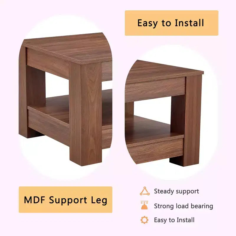 Mesa de centro rectangular moderna de madera, estilo industrial de 2 niveles, nogal